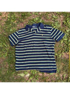 Polo Ralph Lauren Mens Striped Navy Polo Shirt Size L 100% Pima Cotton Short Sle